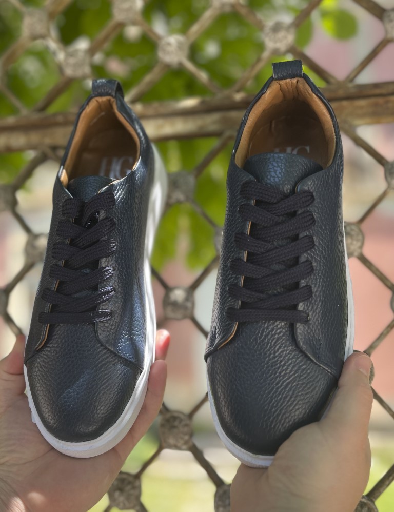 Ανδρικά μπλε δερμάτινα casual Sneakers HG175542B φωτογραφία